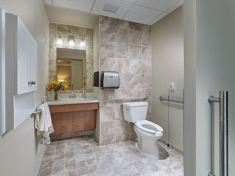 Bathrooms are spacious and safe for patients in recovery following an illness, injury or hospital stay. | Photo by  Don Pearse Photographers, Inc.